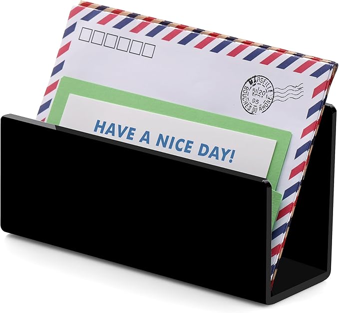 Acrylic Desk Mail Organizer Sorter, Black Small File Holders, Countertop Letter Envelope Bill Filling Folders Organization, Paper Document Storage Rack for Office,Home, School
