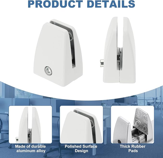PATIKIL 10 Pcs Office Desk Partition Support Bracket, Aluminum Alloy Sneeze Guard Support Clamps Desktop Divider Clips for Offices Stores Counter Privacy Panel, Matte White
