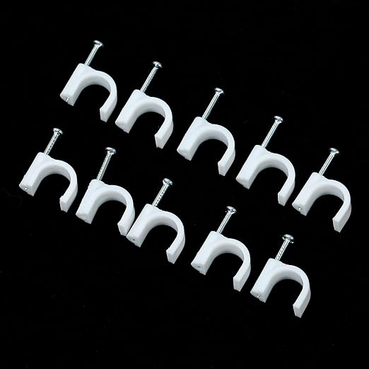Cable Clips，120Pcs 10mm Cable Staples .Wire Wall Clips with Cable Nails .Cable Clips White，RG6 RG59 CAT5 CAT6 RJ45