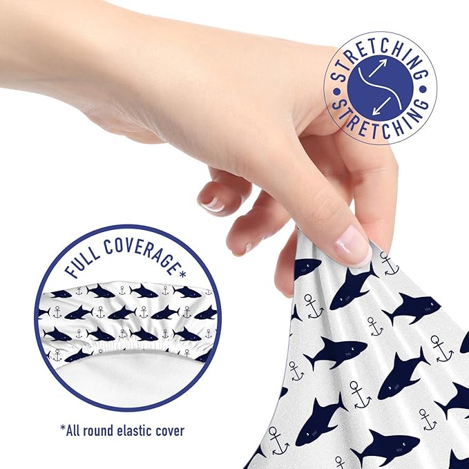Ambesonne Anchor Office Chair Slipcover, Aquatic Pattern with Sharks and Anchors Contemporary Classical Modern Fish Animal, Protective Stretch Decorative Fabric Cover, Standard Size, Indigo White