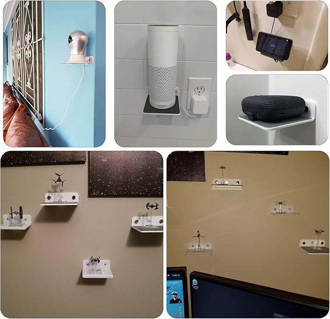 TXEsign Wall Mount for Speakers, Webcam, Phones - Acrylic Floating Shelf (Silky White & Transparent)