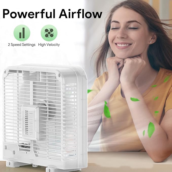 shinic 2 Packs 10" Tabletop Box Fan, 2 Speeds, Quiet Table Fans with Strong Airflow, Energy Efficient Small Box Fan, Portable Kitchen Exhaust Fans for Bedroom Bathroom Office Dorm Workshop, White