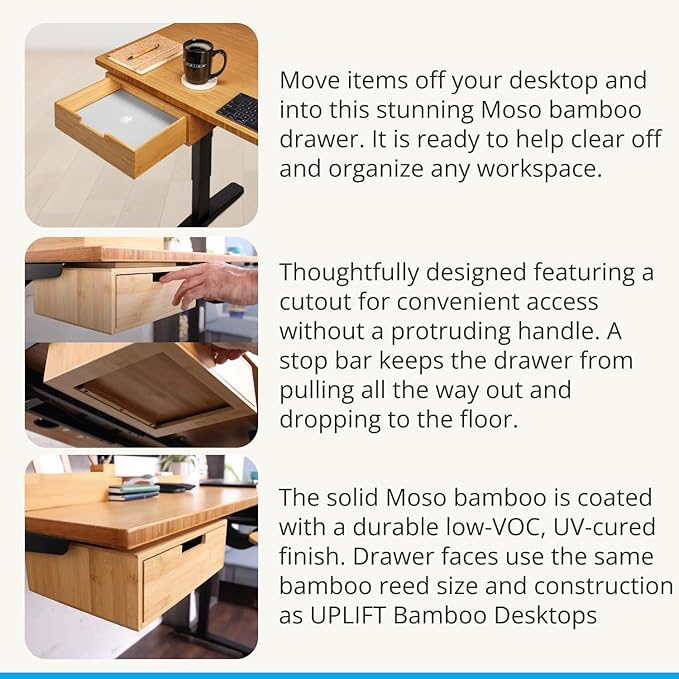 UPLIFTDESK Bamboo Under Desk Drawer – Desktop Storage with 17 lb Capacity and Safety Stop Slide, Undermount Drawer and Standing Desk Accessories for Home Office (Bamboo)