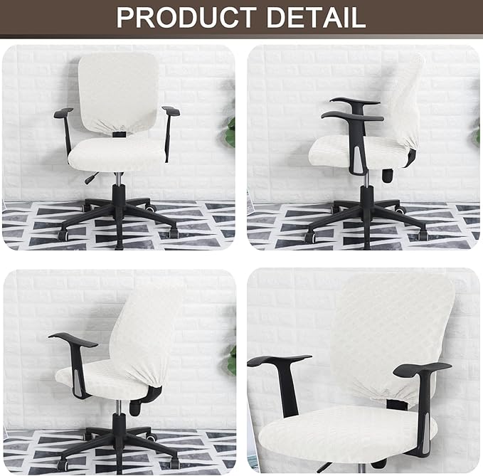 Office Chair Cover Universal Rotating Chair Slipcovers Stretch Removable Protector Computer Chair Seat Cover (Cream White, Chair Seat Cover + Backrest Cover)