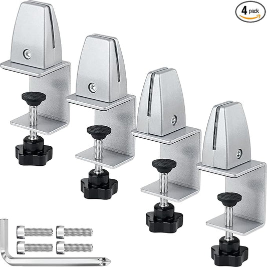 4 Packs Sneeze Guard Support, Aluminum Adjustable Partition Clamp, Acrylic Desk Divider Support, Desk Shield Clamp Privacy Panel for Counter