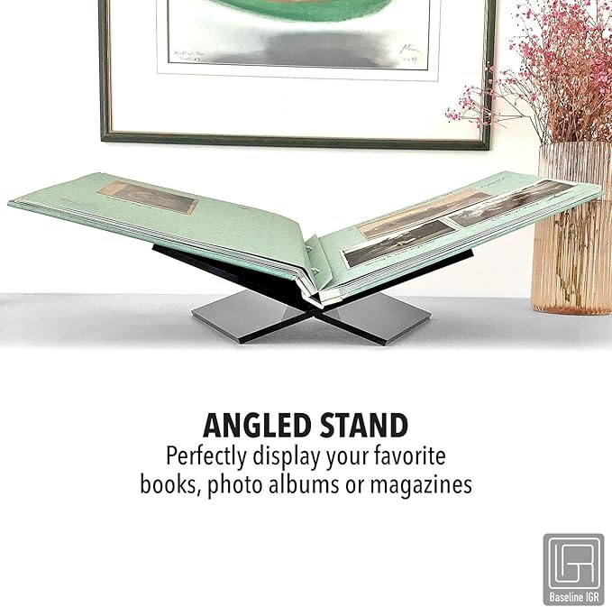 Large Black Acrylic Book Stand, 12.5" x 9.5" x 5.5”, Acrylic Book Holder, Open Bookstand for Display and Reading Cookbooks, Art Books, Bibles, Magazines - Home and Office