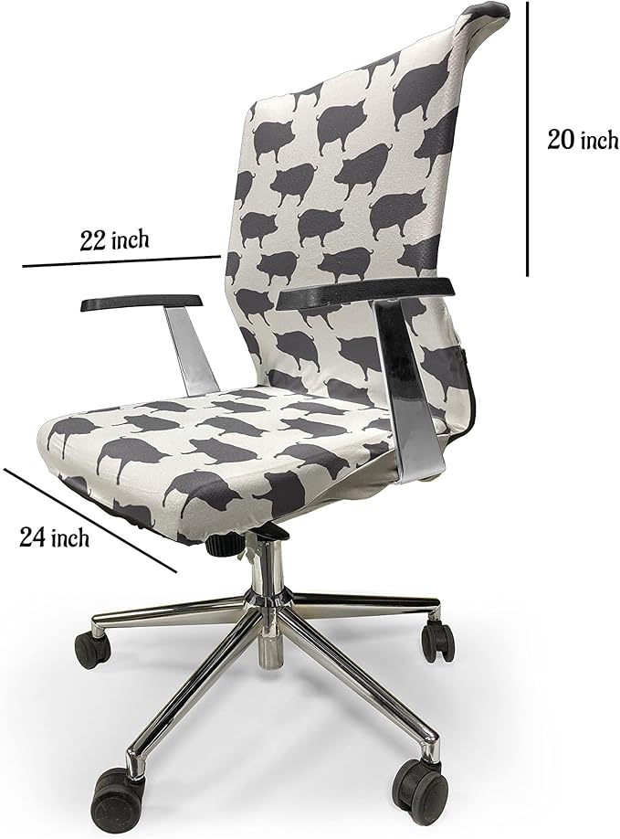 Ambesonne Pig Office Chair Cover, Continuous Pig Animal Silhouette Pattern Domestic Mammal Husbandry Concept, Stretchable Decorative Universal Size High Back Printed Slipcover, Grey and White