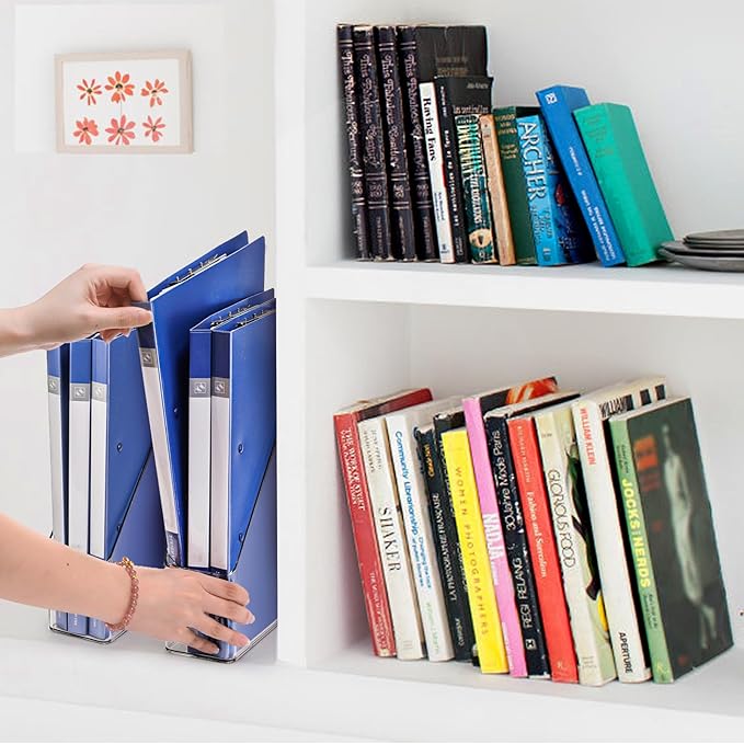 WRINGKIT 6 Pack Clear Magazine Holder, File Magazine Rack with Handle, Vertical Folder Document Storage, Magazine File Organizer for Desk, Office, Home, School