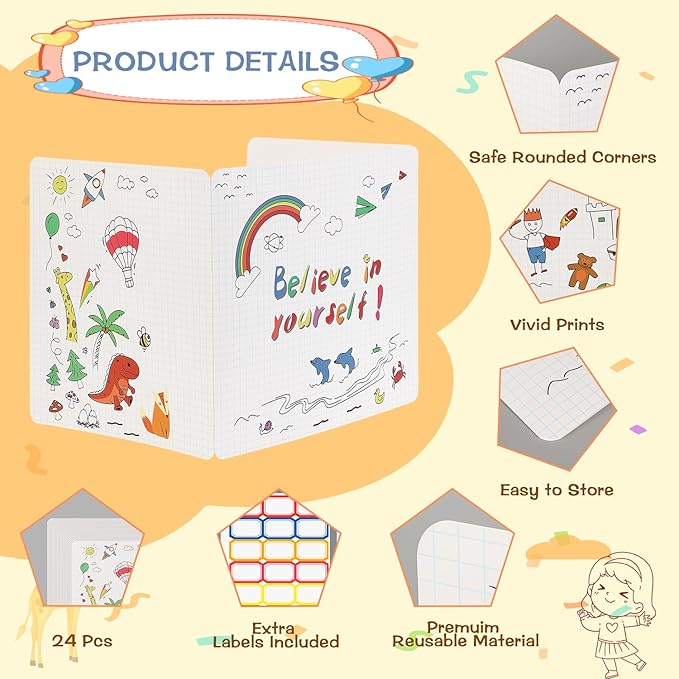 Desk Dividers for Students, 24 Pcs Cardboard Privacy Folders, Privacy Boards, Classroom Desk Divider Shield for Student School Teachers Home (Believe in Yourself)