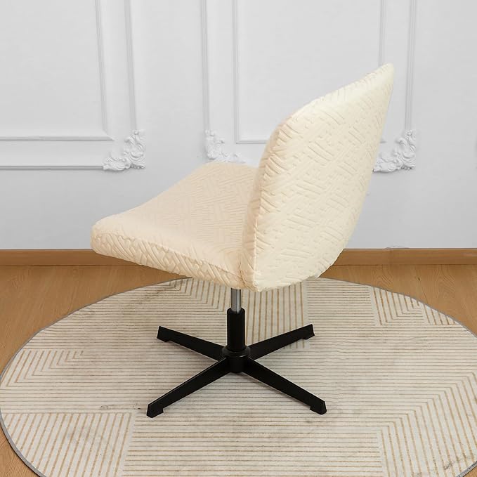 Criss Cross Chair Cover Armless Beige Jacquard Accent Chair Slipcover Stretch Mid-Back Wide Seat Accent Chair Covers Washable