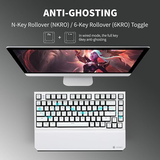 Hexgears X2 TKL Wireless Mechanical Gaming Keyboard with Magnetic Wrist Rest, Dual-Mode 2.4GHz/USB-C Ergonomic Keyboard, Pre-lubed Linear Switches, White LED Backlit Computer Gaming Keyboards