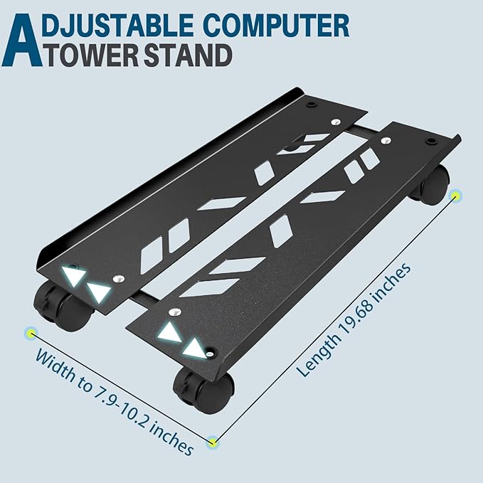 Adjustable Large Computer Tower Stand 7.9 to 10.2 inch Wide, Mobile PC Stand for Most Desktop Towers, Steel CPU Stand with Locking Caster Wheels, Gaming PC Holder,PC Cart