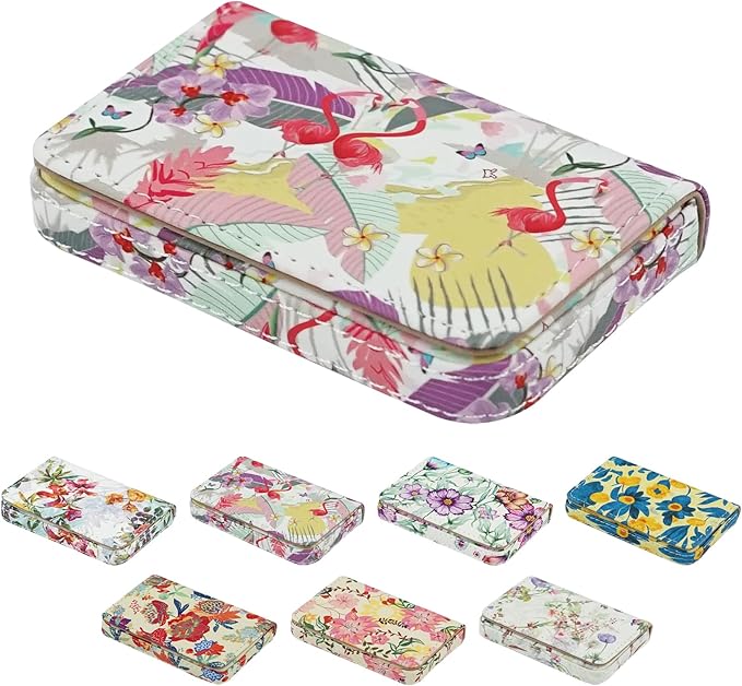 Business Card Holder，PU Leather Business Card Case Color Printing Pattern Card Holder Wallet，Pockets Magnetic Credit Card Holders for Men and Women - Rose Flowers