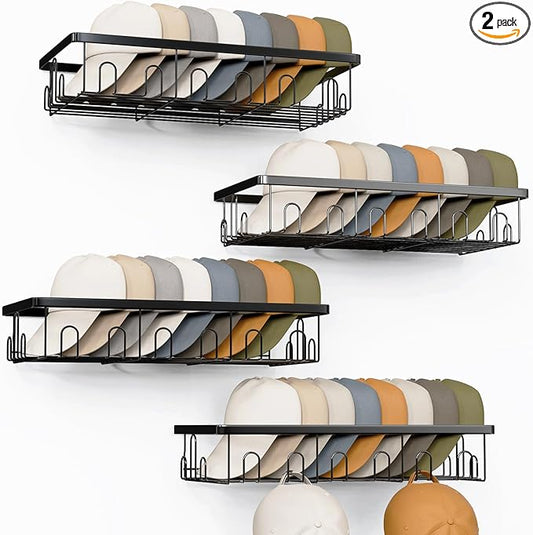 4 Pack Hat Rack for Wall Holds 112 Caps Hat Organizer for Wall Mounted Hat Holder on Wall Hat Organizer for Baseball Caps Hat Storage for Baseball Hats Closet Bedroom Kitchen Bathroom Black