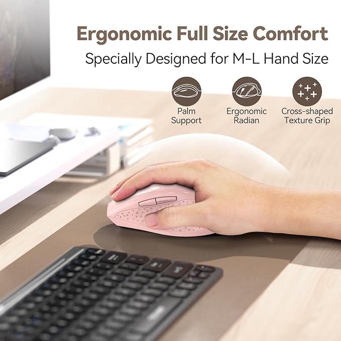 TECKNET Rechargeable Mouse with Jiggler, Plug & Play, 2.4G Connection with USB-C Adapter, Silent Mouse Quiet Click, 6400 DPI Ergonomic Mouse, Cordless Computer Mice for Laptop, Desktop, PC
