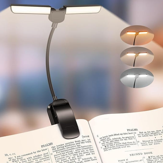 18 LED Rechargeable Book Light for Reading in Bed - Eye Caring 3 Color Temperatures & Stepless Dimming & Memory Function, 180° Foldable Panels, Clip On Book Reading Light for Book Lovers
