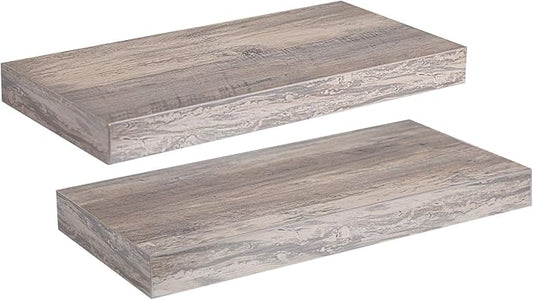 HOOBRO Floating Shelves for Wall, Wall Mounted Shelf Set of 2, 15.7" Hanging Shelf with Invisible Brackets, for Wall Decor Storage in Bathroom Bedroom Kitchen Living Room Office, Greige BG40BJ01