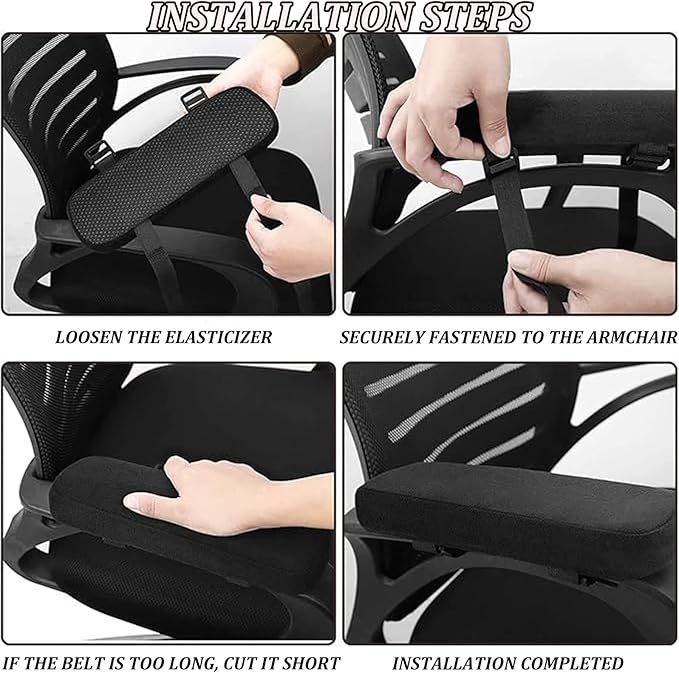 Memory Foam Arm Pads Ergonomic Comfy Rest Elbows Forearms for Office Chairs Provide Elbow Cushioning and Relieve Pressure Chair rmrest Cushions Set of 2 Armrest Covers Black (Black)