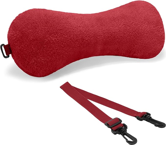 Colingmill 1 Pc Neck Pillow for Recliner Headrest Pillow Bone Shaped Chair Plush with Adjustable Strap Neck Support and Pain Relief Curve Head Cushion for Car Travel Airplane (Red)