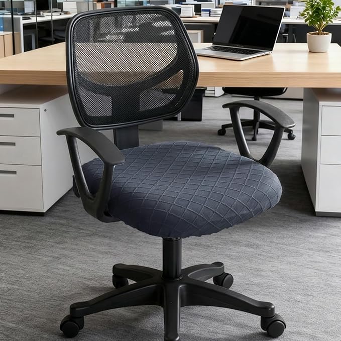 Stretch Jacquard Office Chair Cover, Removable Washable Desk Chair Cover, Anti-dust Seat Cushion Protectors - Dark Grey