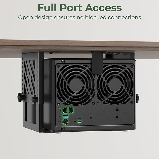 Under Desk Mount Holder for NAS, Mini PC, CPU, UPS, DVD, Label Printer, SFF Desktop Tower, Xbox Series S, Xbox One S/X, Xbox 360, PS4 Slim/Pro, Adjustable Height Under Desk PC Mount with Cable Straps