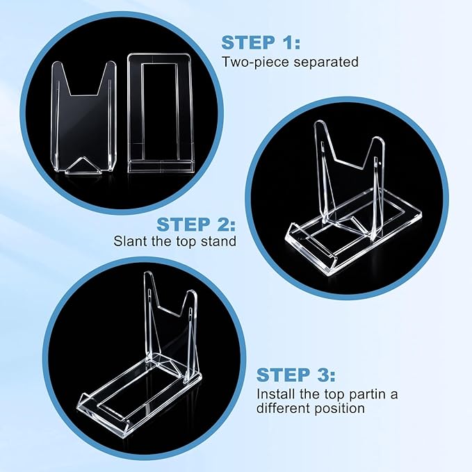 Hushee 5 Pack Acrylic Book Stand for Display Adjustable Clear Book Display Holder Easel Rack Stand for Home Office Back to School Library Bookshelf Comic Album CD Magazine Postcard Artworks