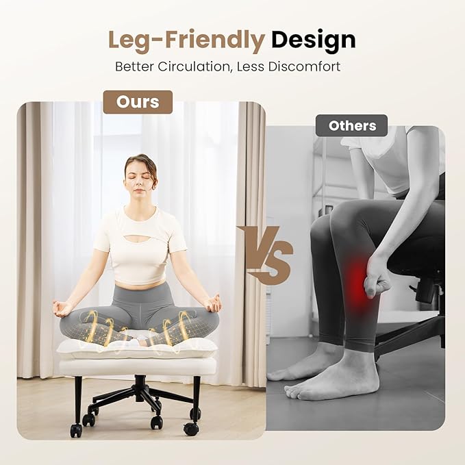 HOMRELEXA Extra-Wide & Tall Cross-Legged Office Chair – Deeply-Padded Cloud Seat, Ergonomic Back Support, Adjustable Height for ADHD & Meditation, White
