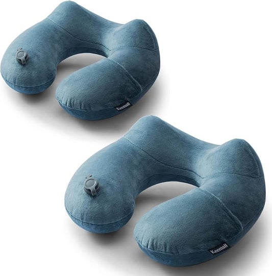 Keemall 2Pack Inflatable Travel Neck Pillow for Airplane Sleeping, Adjustable Blow Up Neck Support Air Pillow Traveling on Plane Long Flights Washable