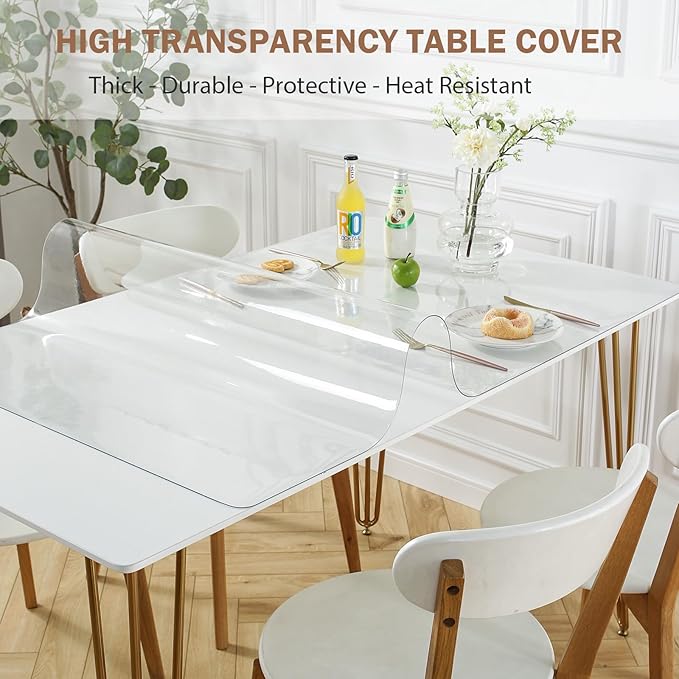 LovePads Clear Table Cover Protector 42 x 78 Inch, 1.5mm Thick Plastic Table Cover, Table Protector for Dining Room Table, Waterproof Vinyl Tablecloth Table Pad Mat for Kitchen, Dresser, Writing Desk