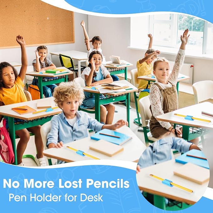 VZZNN 20 PCS Adhesive Pencil Holders, Silicone Marker Organizer for Desk, Notebook, Wall or Clipboard, Reusable Teacher Supplies for Classroom, Office, School Accessories (Blue)
