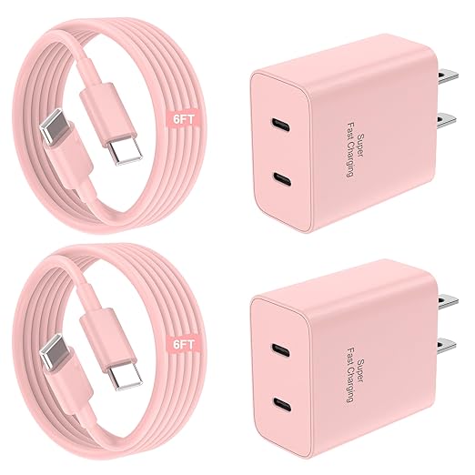 iPhone 17 16 15 Charger Fast Charging, 45W Dual USB C Phone Charger Block with 6FT Long Type C Cable Cord for Apple iPhone 17/Pro/Pro Max/17 Air/16 Pro/16 Pro Max/15 Plus/15 Pro/iPad/S26 Ultra(Pink)
