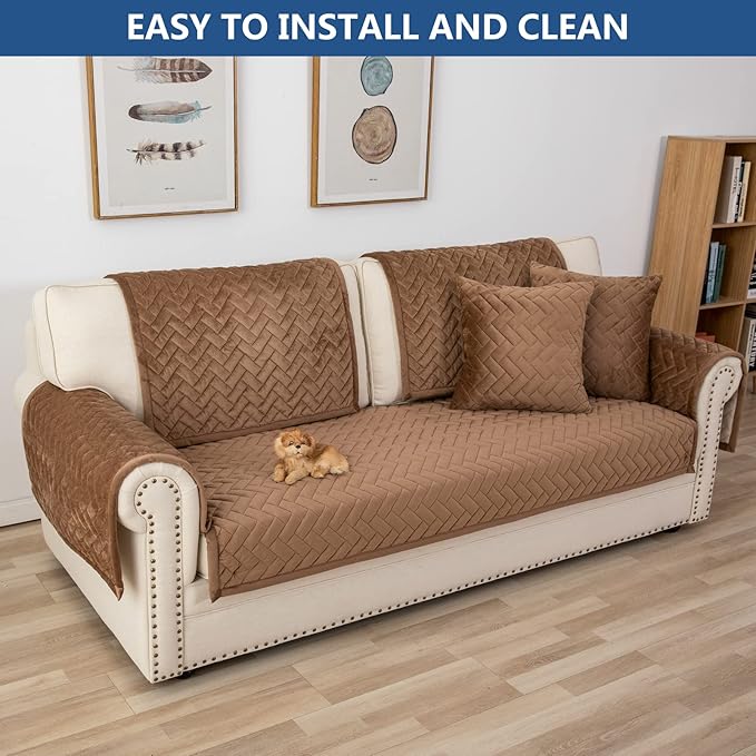Eismodra Couch Cover,Sectional Couch Covers,Sofa Covers for 3 Cushion Couch,Anti-Slip Sofa Slipcovers for Dogs Cats Kids Loveseat Recliner L Shaped Armrest Backrest,Brown 36''x82''(Only 1 Piece)