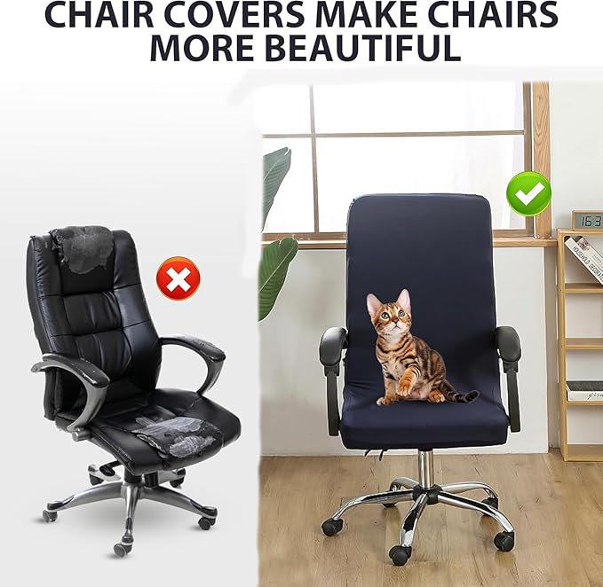 Office Chair Cover – Universal Stretch Office Chair seat Cover, Computer Chair Protector-Black (Black)