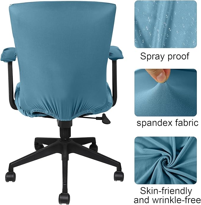 Tallew 4 Pcs Office Chair Covers Set Computer Universal Protective Stretchable Chair Seat Covers Desk Armrest Cover Pads Office Cushion Backrest for Rotating(Regular,Grayish Blue)