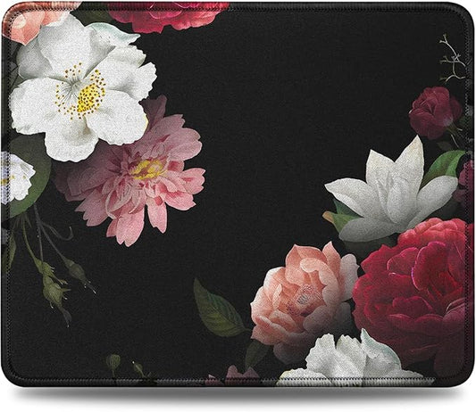 JIKIOU Mouse Pad with Non-Slip Rubber Base, Premium-Textured & Washable Computer Mousepad with Stitched Edges, Mouse Pads for Computers, Laptop, Gaming, Office & Home, 10.2 x 8.3 in Peony
