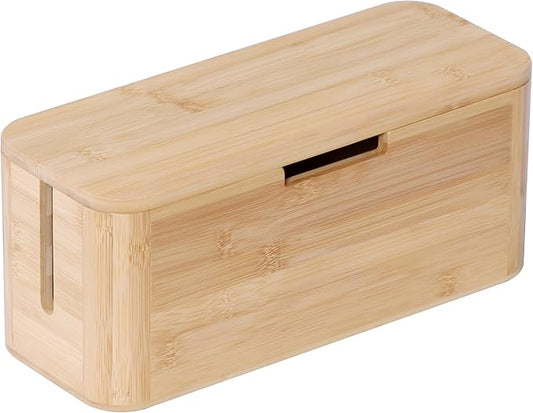 Relaxdays Cable Box for Power Strip, Bamboo, Magnetic Lid, HBT 14.5 x 34 x 11 cm, Hide Cables, Socket Box, Natural