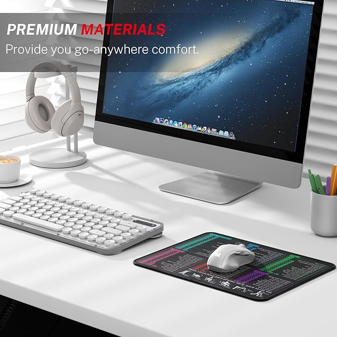 MROCO Mouse Pad [30% Larger] with Anti-Fray Stitched Edges, Premium-Textured Waterproof Surface, Non-Slip Rubber Base, Computer & Gaming Mouse Mat for Laptop, Office & Home, 8.5 x 11 in, Shortcuts