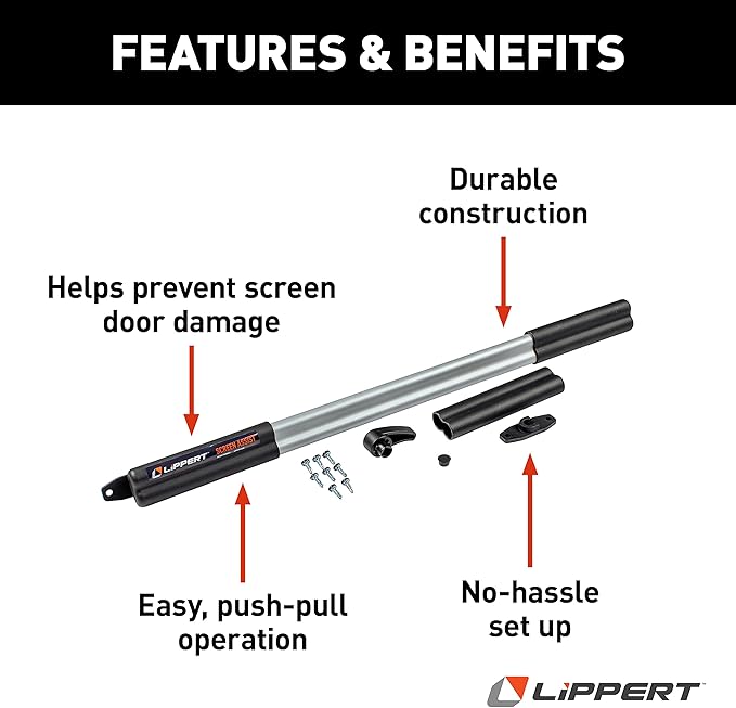 Lippert Screen Assist RV Screen Door Push Bar with Full-Width Push Handle, Durable Construction, Easy Installation - 2021000090