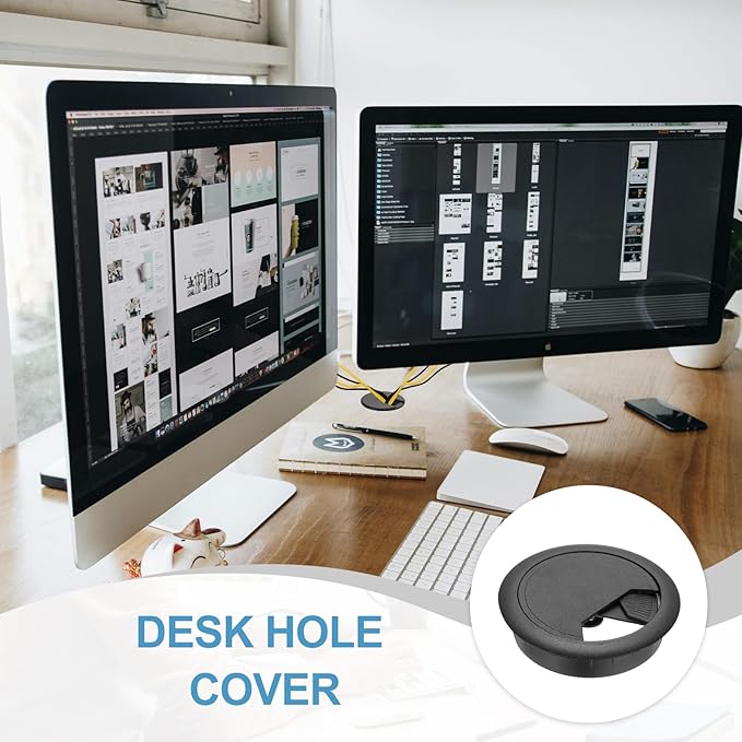 PATIKIL Desk Grommet 2.4", 4 Pcs Plastic Desk Hole Cover Cable Grommet Cord Hole Cover Table Wire Organizer for Home Office Wires Cables Through The Countertop, Black
