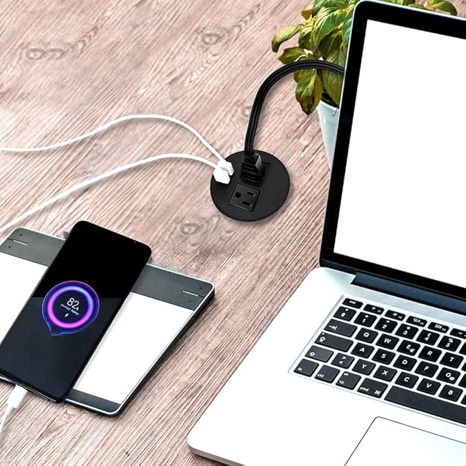 Desk Power Grommet with USB Ports 3.15 Inch Desktop Outlet Recessed Power Bar for Countertop Sofa Cabinet Conference (Black)