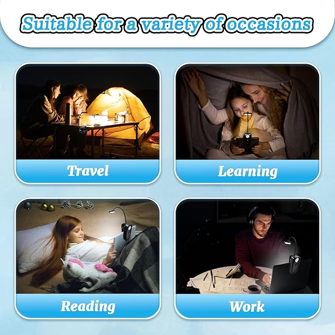 Rechargeable Book Light, Reading Lights for Books in Bed with 3 Color Temperatures & Stepless Dimming Brightness, 360°rotatable clip-on reading light with magnetic suction, suitable for Book Lovers
