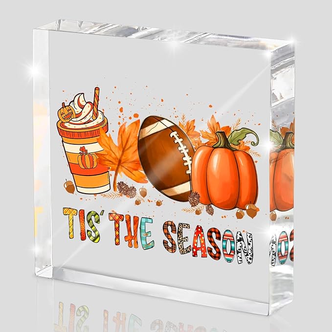 Thanksgiving Day Home Decor Sign - Tis The Season Acrylic Tabletop Decor with Fall Harvest Thanksgiving Artwork, Perfect for Dining Table, Office or Mantel, 4x4 Inches