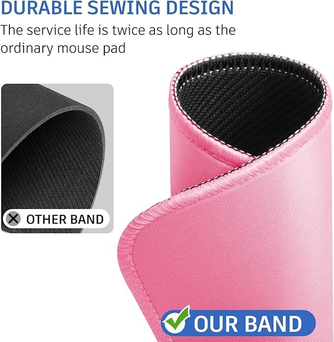 Mouse Pad, Nice and Cute, Splash-Proof Textured, Stitched Edge Non-Slip Waterproof Rubber, Deep Pink