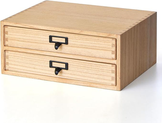 KIRIGEN Wooden Desk Organizer with 2 Drawers, Solid Wood Desktop Storage Cabinet, Shallow Office Drawer Organizer for Printer Paper and Mail, No Assembly, 13.78 W x 10.6 D x 5.9 H Inch, FAX-NA