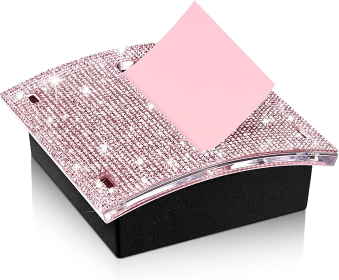 Eersida Rhinestone Self Stick Note Pad Holders 4 x 4 Inches Pink Cute Note Holder Sticky Dispenser Bling Memo Stick Dispenser for Office Employee Coworkers Gifts Home Desk Supplies