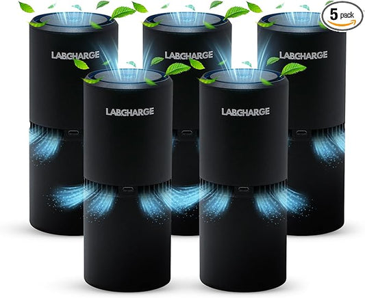 LabCharge Small Ionic Air Purifier for Home & Bedroom – Silent HEPA Filter – Covers 250 Sq Ft - Free Cleaner – Compact & Black Design - Pack of 5