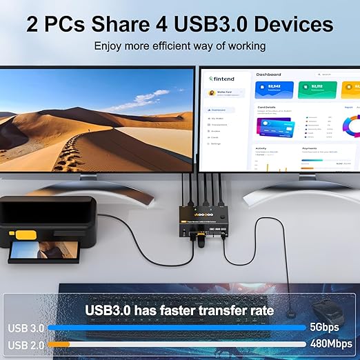 8K@60Hz HDMI Displayport KVM Switch 3 Monitor 2 Computer 4K@144Hz Triple Monitor KVM Switches with USB 3.0 Port,Wired Remote,Power Adapter and USB3.0 Cables(6.6 cm 2 PC 3 Monitor 8K KVM)