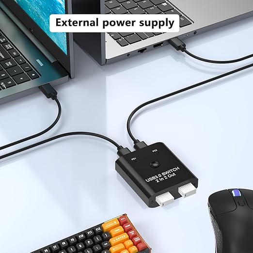 2 in 2 Out USB 3.0 Switch, USB Switcher for 2 Computers Sharing Keyboard, Mouse, Printer, USB Sharing Switcher for Windows/Mac/Linux, 2 Port USB Selector Switch with 2 USB3.0 Cables, Plug and Play