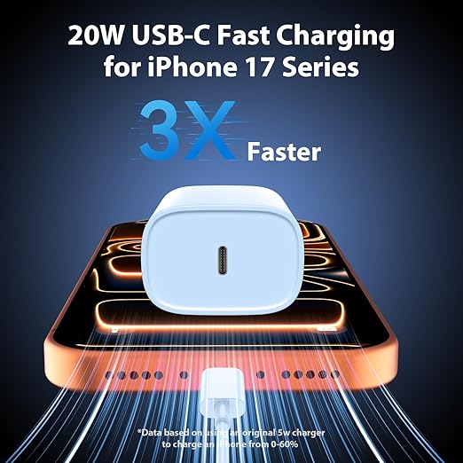 Phone 17 16 15 Charger Fast Charging Type C Chargers USB C Fast Charger Block & Phones 17 Charger Cord 6.6FT Long USB C Charging Cable for i.Phone 17/17 Pro/17 Pro Max/Air/Phone 16 15 Pro Max,Blue