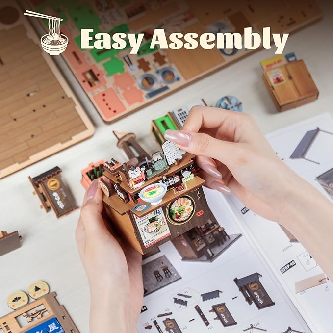 Fsolis Japanese Book Nook Kit - DIY Miniature Mini House Japan 3D Wooden Puzzles for Adults Booknook Noodle Shop Bookshelf Diorama, Gifts for Women Book Lovers (Morita-Ya Ramen)